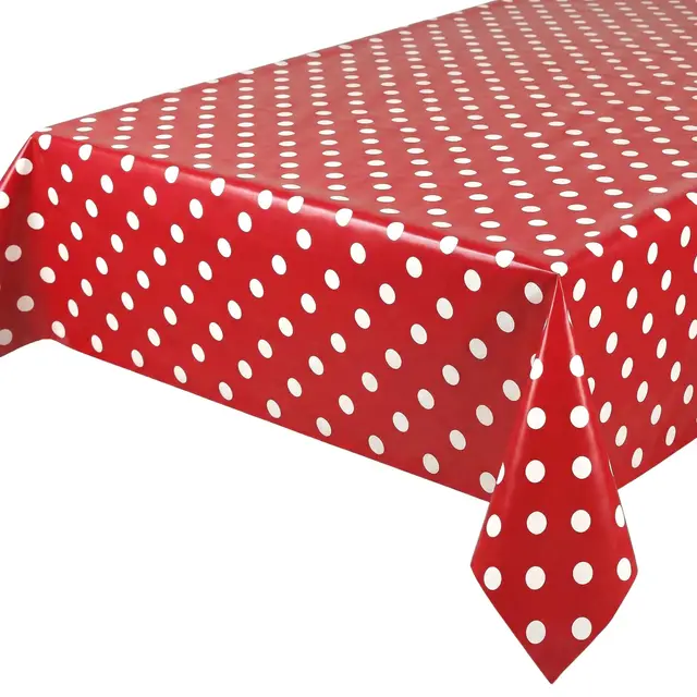 Rot, Punkte Weiß Wachstuchtischdecke glatt abwischbar Garten Tischdecke RUND OVAL ECKIG, Größe wählbar (Eckig 140x100 cm)