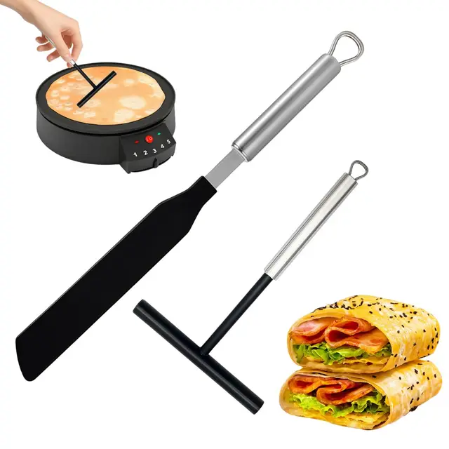 2 Stück Crepes Verteiler Set, Crepes Wender Edelstahl, Pfannkuchenwender, Crepes Maker Zubehör, Crepe Werkzeuge Set, Palatschinken Zubehör, für Werkzeug Zum Kuchendekorieren