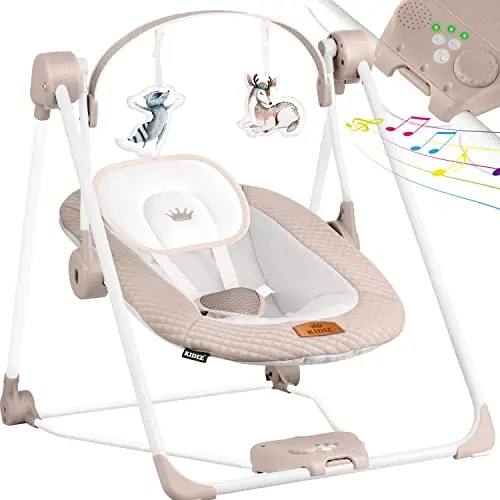 Kidiz Babywippe mit 5 Geschwindigkeiten, Spielbogen, Beige