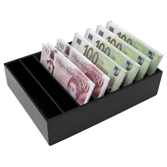 Geldorganizer für Bargeld, 8-Fach Schwarz Acryl-Geldschublade, Geldbox, Geldhalter für Scheine