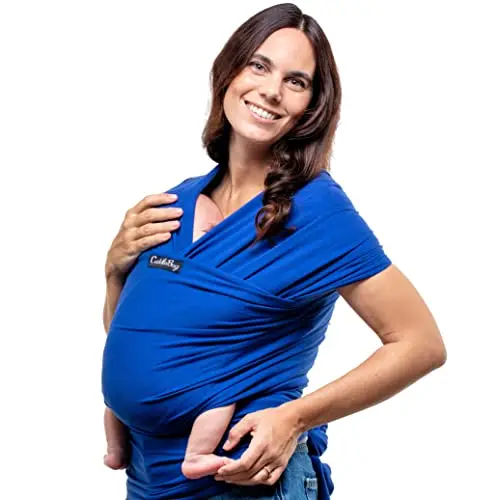 CuddleBug Babytragetuch ab Geburt bis 36 Monate (3,2-15,8 kg) - Kuscheliges & Elastisches Tragetuch Baby, Verstellbar von XS bis XXL, Stillfreundlich & Einfach zu Binden (Blau)