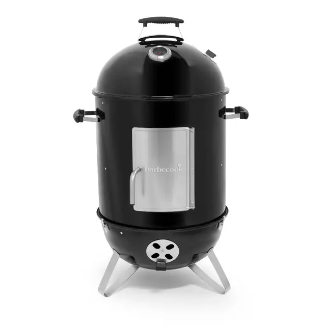 Barbecook Oskar M Räucherofen Holzkohle, Smoker Grill mit räucherhaken und thermometer, für heißräuchern und kalträuchern, Schwarz