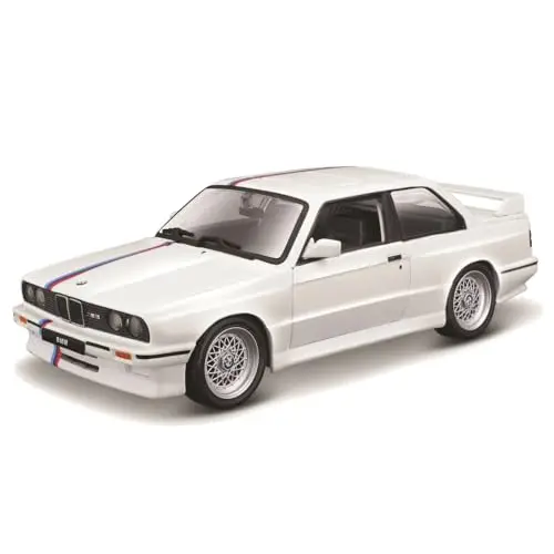 Bburago BMW M3 (E30): Modellauto im Maßstab 1:24, Türen beweglich, weiß (18-21100W)