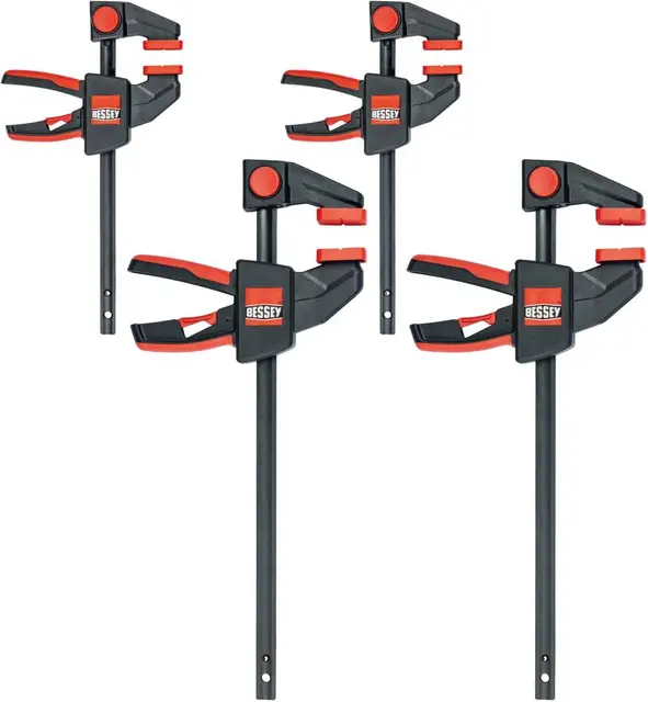 BESSEY Einhandzwingen-SET EZM-EZL-SET, 2x EZM15-6 und 2x EZL30-8, Einhandbedienung ohne Kraftaufwand, Ergonomisch geformter Griff, Gewicht 2 Kg