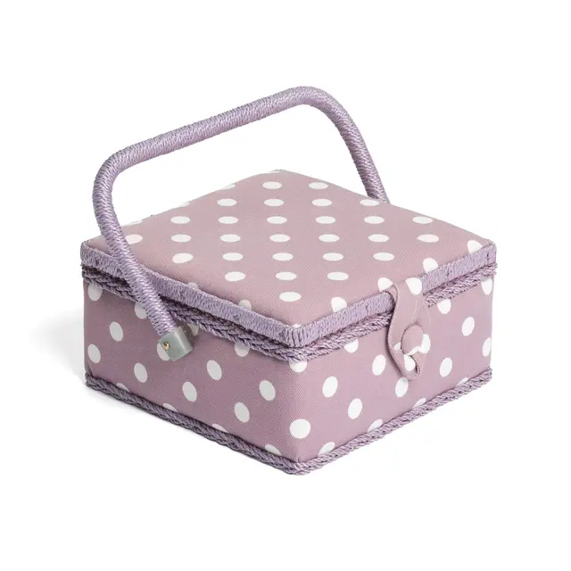 Hobby Gift Nähkästchen Klein mit Griff - Nähkorb aus Baumwolle mit Fächern für Nähzubehör & Werkzeuge - Aufbewahrungsbox für Handarbeit - 20 x 20 x 11 cm, Mauve mit Punkten