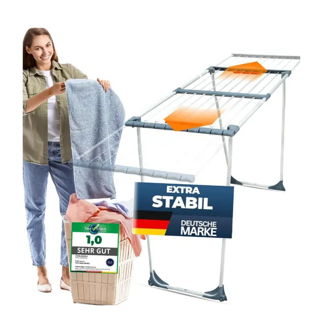 VELORA® Wäscheständer ausziehbar [20M Trockenfläche ] - WäscheständerXXL [Made IN EU] - mit Klemmen für kleine Wäschestücke