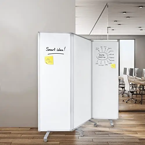 MOB Präsentationswand - Mobile Trennwand - Whiteboard - magnetisch & klappbar - Stellwand Trennwand Raumteiler - Pinnwand mit feststellbaren Rollen - doppelseitig nutzbar (180 x 180 cm)