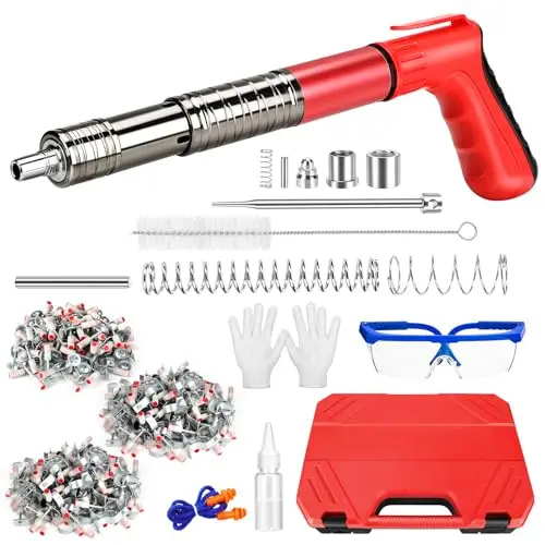Manuelle Nagelpistole mit 100 Stück Runde Nägel 25 mm+100 Stück Mini-16-Röhrenklammern 27 mm,5 Gänge Einstellbares Bolzenschussgerät für Stahl & Beton,Geräuscharm,Tragbar,Mit Sicherheitsausrüstung