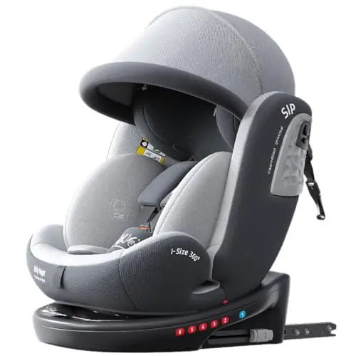 Heekin 360 Spin Baby-Autositz mit ISOFIX für Kinder von 40–150 cm (0–36 kg), 0–12 Jahre, Gruppe 0+/1/2/3, mit Sonnenschutz, R129-Zertifizierung（grey）