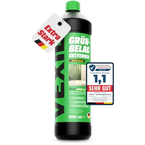 VEXIL® Grünbelagentferner Konzentrat – entfernt Algen, Moos, Pilze & Flechten – für Stein, Holz, Wände, Markissen und mehr – 1L für bis zu 100 m² – frei von Chlor & Säuren – Made in Germany