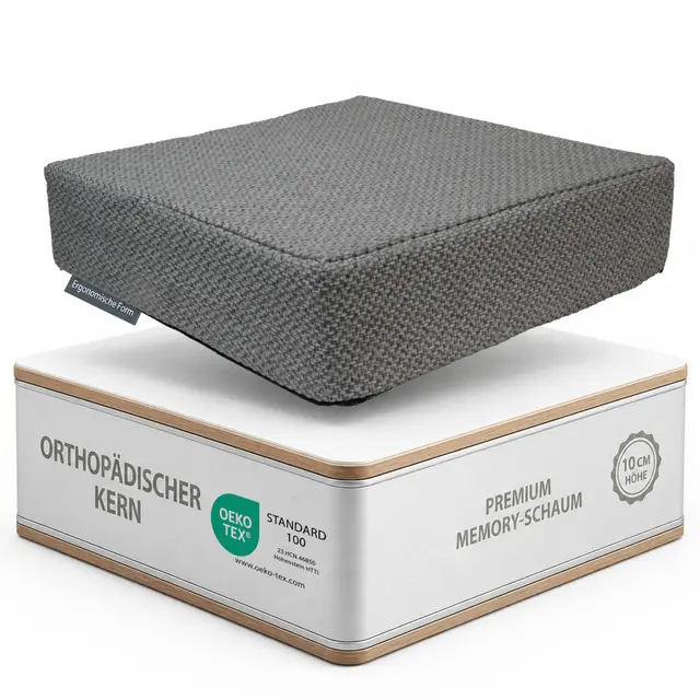 Sitzkissen Orthopädisch mit Memory Foam - Ergonomisches Sitzkissen Stuhl als Sitzerhöhung (10 cm Kissenhöhe) - Für Bürostuhl, Auto & Rollstuhl - Rutschfest & Waschbar - Stuhlkissen 40x40 Anthrazit