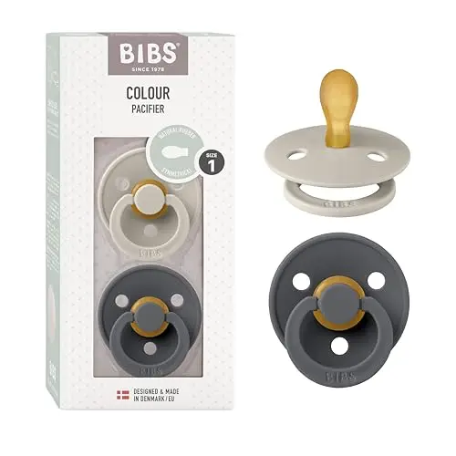 BIBS Colour Symmetrical Schnuller 2er Pack, BPA-frei Dummy-Schnuller, Symmetrischer Nippel. Naturkautschuk/Latex, Hergestellt in Dänemark. 0-6 Monate (2er Pack), Sand/Iron