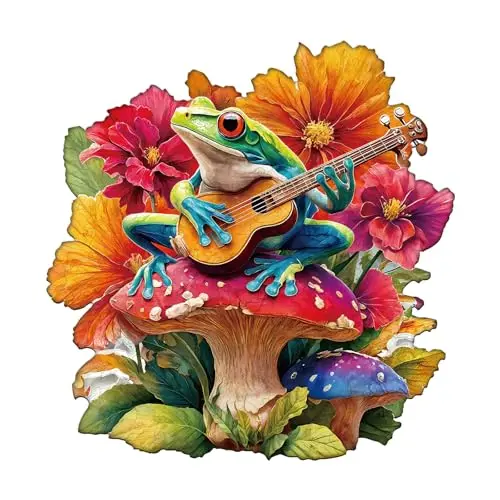 Holzpuzzle Erwachsene, 255 Teile Pilz Frosch Holz Puzzle Erwachsen, 34 x 33.1cm Unregelmäßige Einzigartige Holzpuzzle Tierform, Weihnachts Geschenke für Familie Freunde