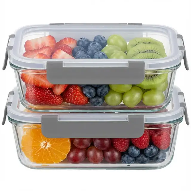 Glas Frischhaltedosen Set & Meal Prep Boxen, 2x370ml Borosilikatglas Behälter mit BPA-freiem Deckel, Food Storage Container für Mikrowelle, Gefrierfach & Spülmaschine