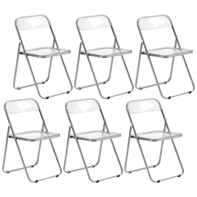 6er Klappstuh PET Transparent Metall Stuhl Klappsessel 150 kg belastbar für Esszimmer, Wohnzimmer, Garten