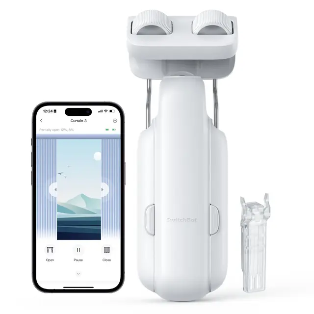 SwitchBot Smart Automatischer Vorhangöffner - Bluetooth Fernbedienung mit App/Timer, Aufgerüsteter Hochleistungsmotor, Kompatibel mit Matter/HomeKit (SwitchBot Hub 2 erforderlich) (Curtain 3, Rod)