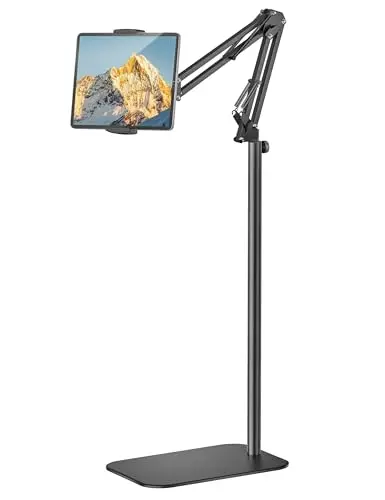 Tablet Bodenständer, um 360 Grad Drehbar iPad Ständer, Verstellbarer Tablet-Halterung für iPad/Kindle/Smartphone/Tablets/E-Reader oder andere 4,7-12,9 Zoll Geräte (schwarz)