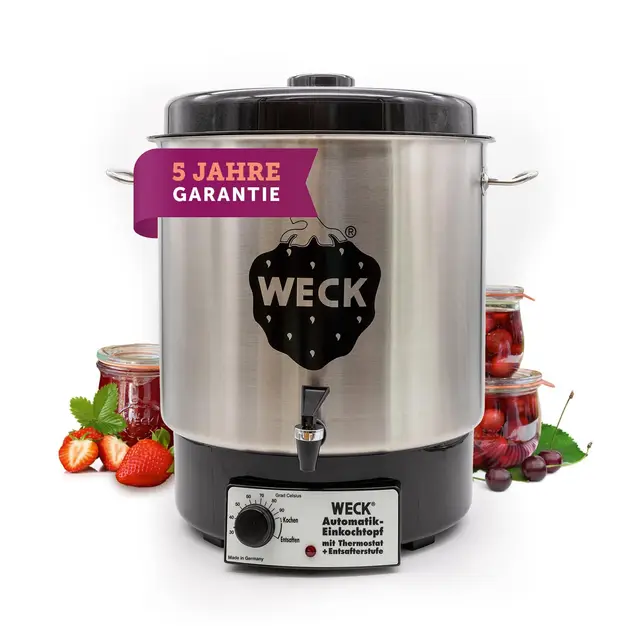 WECK Einkochautomat WAT24-A (Finale Serie) Edelstahl mit Präzisionsthermostat und Auslaufhahn– 30L Einkochtopf, Glühweinkocher, Dampfentsafter, Einweckautomat – Made in Germany