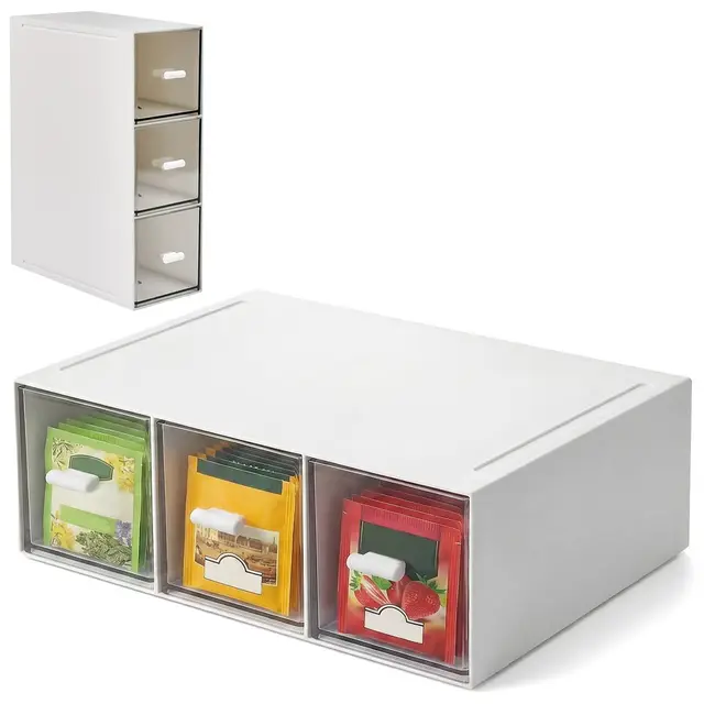 Linzerry Teebox mit 3 Schubladen Tee-Organizer stapelbar