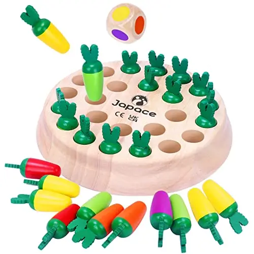 Japace Memory-Spiel aus Holz, Karotten Gedächtnis Schach Kinderspiel Lernspielzeug Fördert das Konzentration, Familien Brettspiel & Gesellschaftsspiel Montessori Spielzeug ab 3 4 5 Jahre