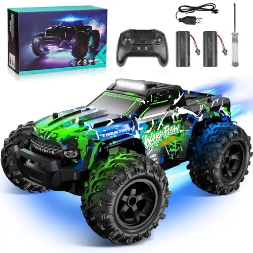 Ferngesteuertes Auto - 1:18 RC Auto Hochgeschwindigkeits LED-Licht 25 km/h mit Spray 2,4 GHz All Terrain Offroad Truck Spielzeug 2 Batterien Schnelles Spielzeug ab 3 4 5 6 7 8 Junge-Grün