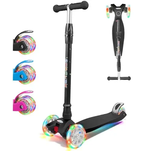 KORIMEFA Scooter Kinder Roller, Dreiradscooter mit PU LED Räder, Leuchtenden Räder, Faltbarer Höhenverstellbarer KinderRoller, Leicht Belastbarkeit bis 60 kg, ab 3-12 Jahre Junge Mädchen