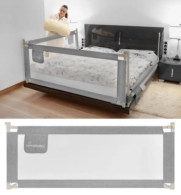 Primabobo Bettgitter Set 3 Stück Grau – 2X 200 cm + 1x 140 cm – Rausfallschutz Kinderbett, Sicheres Bettgitter, Bettschutz Komplettset