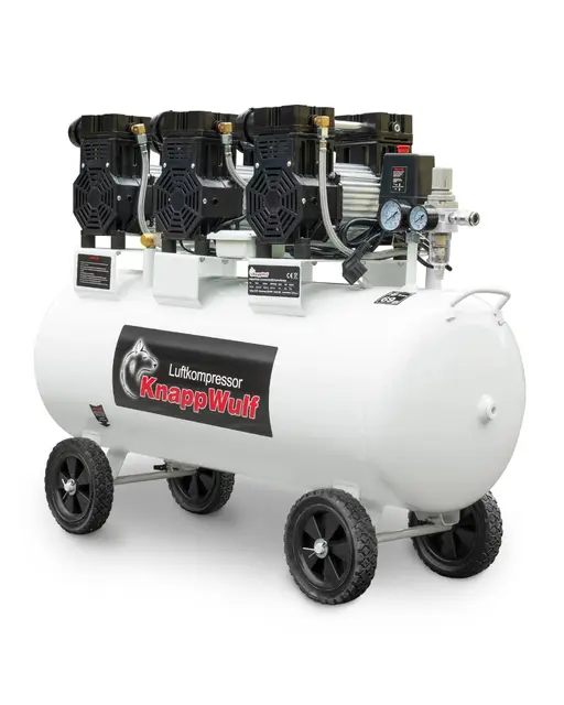 KnappWulf Flüsterkompressor Kompressor 8 bar Druckluftkompressor Luftdruckkompressor KW2200 100L Kessel 3300W 590L/min ölfrei inkl. Wasserabscheider Druckminderer Kondenswasserablasshahn