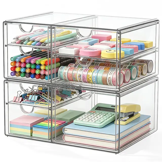 GoMaihe Acryl Schreibtisch Organizer mit 7-Schubladen: 2 Stücke Schubladenbox | Durchsichtig Schminktisch Organizer | Make up Organizer | Büro Organizer für Bürobedarf Kosmetik Schmuck