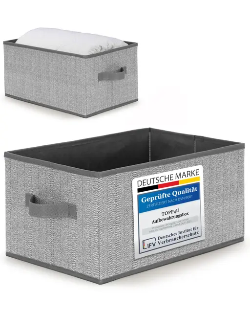 TOPP4u 2er Set große Aufbewahrungs-Boxen Stoff 38x26x20 cm - Boxen Aufbewahrung groß - Aufbewahrungskorb faltbar - Schrank Organizer Box - Kisten für Kleiderschrank - Ordnungsbox/Schrankbox Grau-Beige