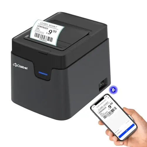 CLABEL Etikettendrucker Bluetooth Selbstklebend, Thermo 321D Etikettiergerät Desktop Ettikettendrucķer Label Printer für Barcode mit eine Rolle 60x40mm Etiketten EU-Stecker