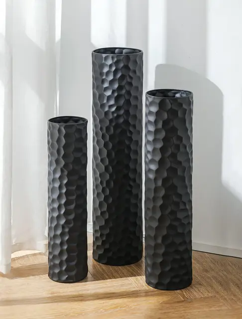 Sziqiqi Metall Bodenvase Groß Schwarz 3pcs, für Pampasgras | Dickes, Stabile, 70/60/50cm, 3d Wabenmuster, Sicher für Kinder und Haustiere, Indoor, Wohnzimmer, Modern, Einweihung
