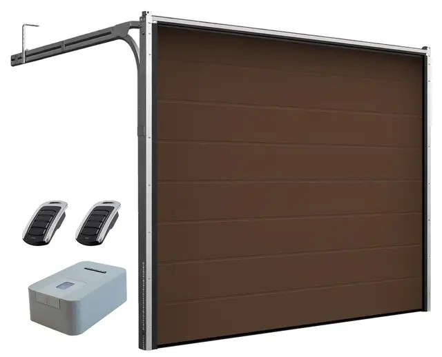 DoorHan Sektional Garagentor mit Antrieb und Handsender | zu Selbstmontage | Größen wählbar | (RAL 8014 (Sepiabraun), Breite 2375 mm x Höhe 2030 mm)