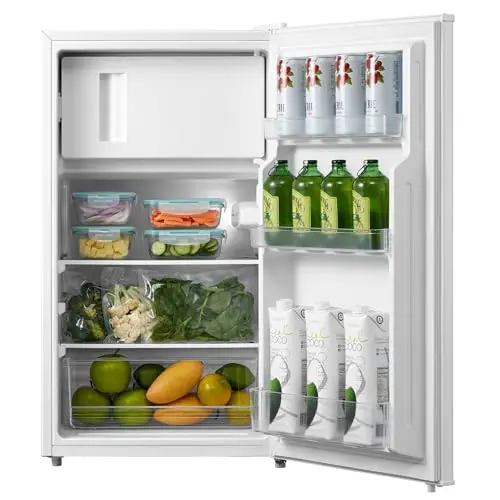 Comfee RCD80WH3(E) Kühlschrank mit Gefrierfach, 80L Kleiner Kühlschrank, Obst- und Gemüsefach, 84.5 cm Höhe, 47.5 cm Breite, 110 kWh pro Jahr, Einstellbare Temperaturregelung, verstellbare Füße, weiß