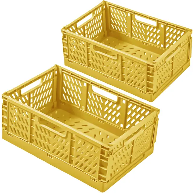 2 Stück Aufbewahrungskorb Aufbewahrungsbox Kunststoff Klappboxen Faltbar Stabil Aufbewahrungskiste Klappkorb für Küche/Kinderzimmer/Büro(Gelb)
