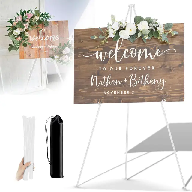 Staffelei Hochzeit, 160cm Portable Künstler Staffelei Stand, Verstellbares Stativ Tisch Kunst Leinwand Malerei Display für Hochzeit Poster Innen Außen, Weiß