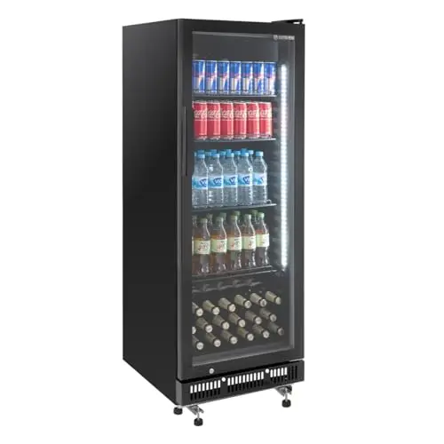 GastroHero Getränkekühlschrank GKSE230| 230 Liter | Flaschenkühlschrank mit Glastür & LED Beleuchtung | abschließbar | schwarz | Bierkühlschrank 0 bis +8 °C | Gewerbekühlschrank Gastro
