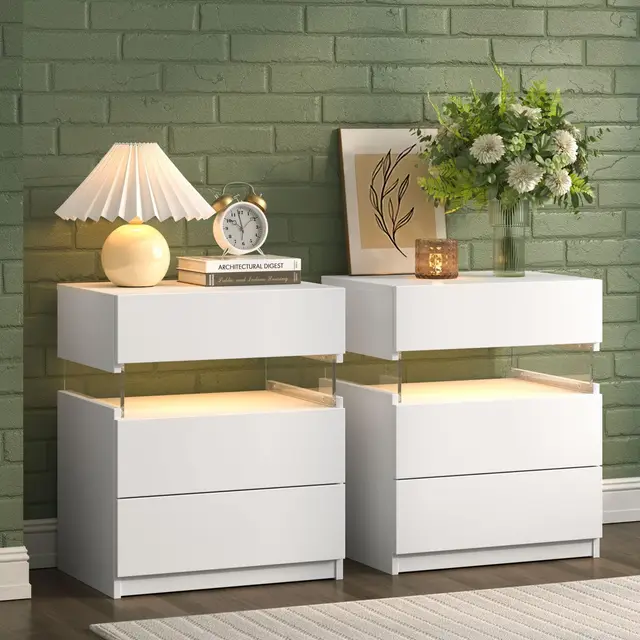 cubehom nachttisch 2er set weiß led 3