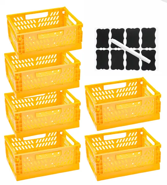 6 Stück Klappbox,Klappkiste Aufbewahrungskorb,Körbe Aufbewahrungskiste,Faltbare Aufbewahrungskörbe mit Griffen,Stapelbar für Küche,Büro,Schublade (Gelb, 15×9.7×6 cm)