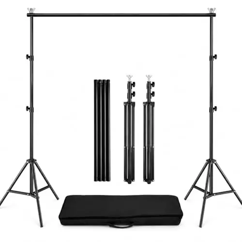 2x2m Hintergrundständer Set, verstellbares Hintergrundsystem mit Querstange & Tragetasche, Stabiler Fotohintergrund Halter für Studio, Foto & Video Aufnahmen