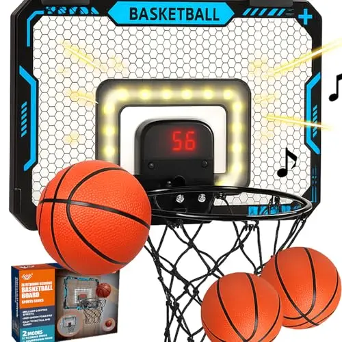 BATURU Mini Basketballkorb Indoor – Basketballkorb fürs Zimmer mit LED Anzeige & Sound, 3 Bälle + Pumpe, Geschenk Junge 5 6 7 8 10 11 12 Jahre Geburtstag