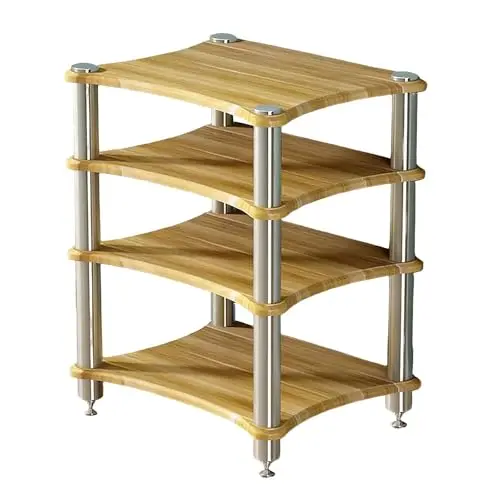 HiFi-Rack AV-Regal HiFi-Ständer Mit 4 Ebenen TV-Möbel, HiFi-Rack Und Schrank Mit Kabelmanagement AV-Eckregal Für AV-Verstärker Plattenspieler Receiver Und Drucker(Wood,60 * 48 * 81cm(4Tier))