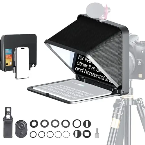 LENSGO Tragbarer Teleprompter für Smartphone-Tablets bis zu 8 Zoll mit Fernbedienung, funktioniert mit Kamera und Smartphone für Videoaufnahmen Online-Unterricht Live-Streaming-Interview (Schwarz)