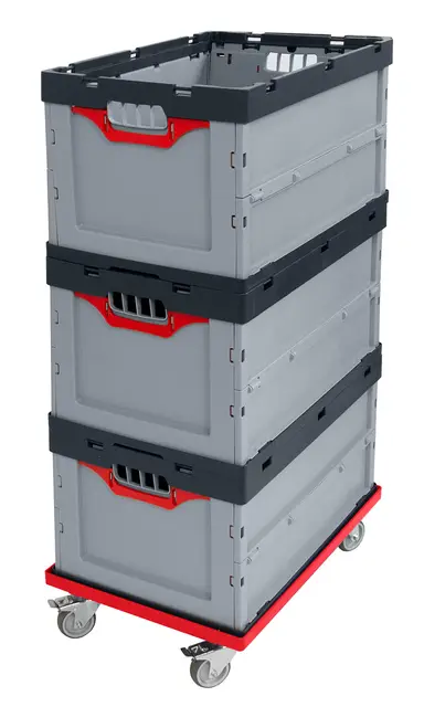 Auer Faltbox FB 64/42 3er Set mit rotem Rollwagen, 87L