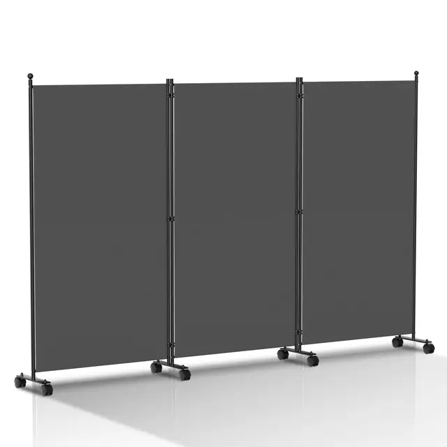 Vigevee Paravent Raumteiler 3-teilig auf Rollen 263x181 cm Anthrazit