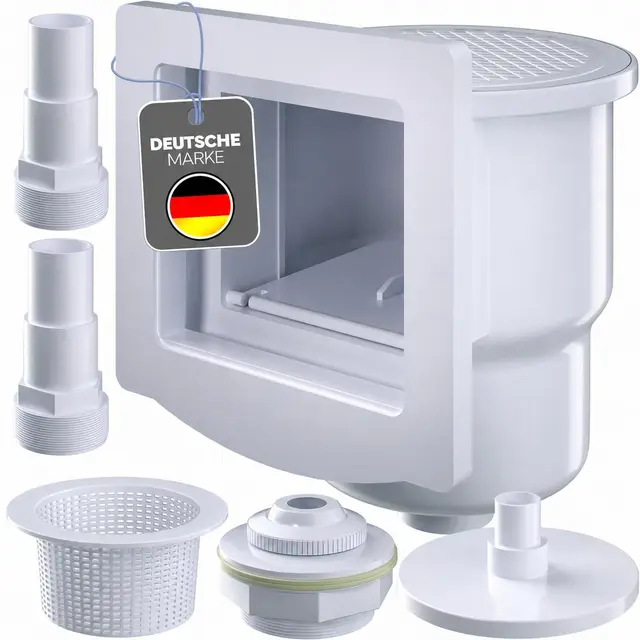 poolomio® Skimmer Pool Set | Einbauskimmer für Aufstellpool & Stahlwandpool | Mit Einlaufdüse, Dichtung & Zubehör | Oberflächenskimmer kompatibel mit Intex & Bestway | Poolskimmer Komplettset