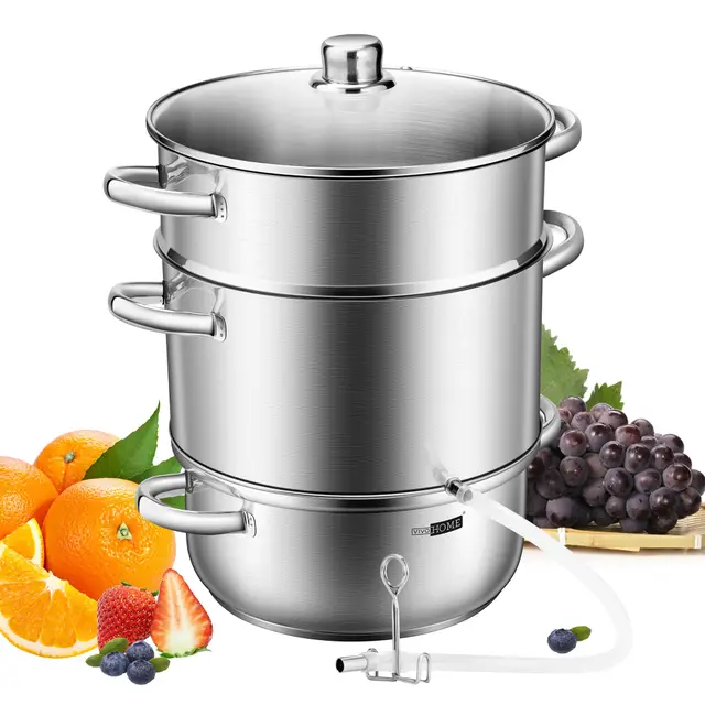 VIVOHOME Dampfentsafter 8L Fruchtentsafter aus Edelstahl mit Glasdeckel, Ø26 Spülmaschinengeeigneter Entsafter, Dampfentsafter für alle Herdarten auch Induktions geeignet