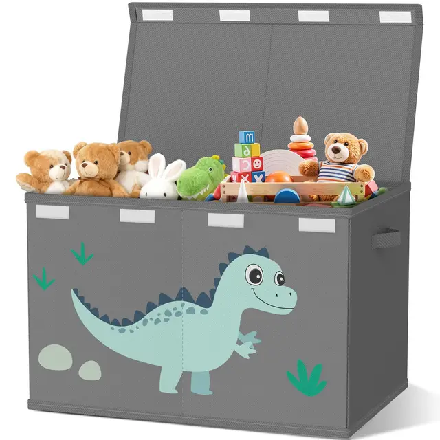Spielzeugkiste Aufbewahrungsbox mit Deckel Kinderzimmer- 83L Faltbar Groß Spielzeug Aufbewahrung Kinder karton mit Griffen für Mädchen Kinderzimmer Bücher Schlafzimme(Dinosauriermuster)