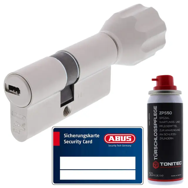 ToniTec Set aus ABUS Schließzylinder Türzylinder als Knaufzylinder ECK660 GS gleichschließend inkl. 3 Schlüssel je Bestellung mit Sicherungskarte Größe 40 45Kmm + ToniTec Pflegespray