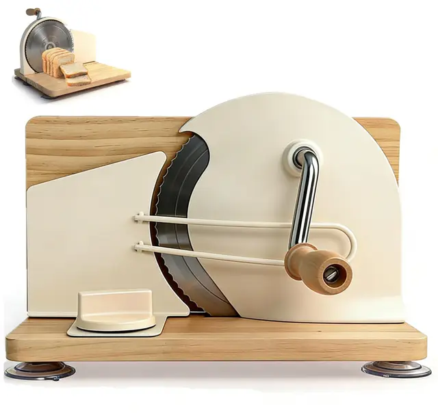 Manuelle Brotschneidemaschine, Allesschneider mit Saugnäpfen, Scheibendicke stufenlos wählbar 1-20mm, Handkurbel hochwertiger Klingenstahl, Einstellbare Schnittstärke und klappbarer Sockel für Brot